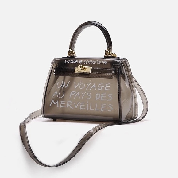 Letter Print Twist Lock Satchel Bag - Picture 1 of 2